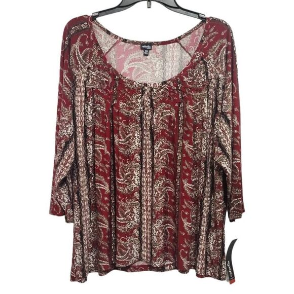 NWT Rafaella Textured Scoop Neck Blouse Sz 3X Burgundy Red Paisley - Picture 1 of 10
